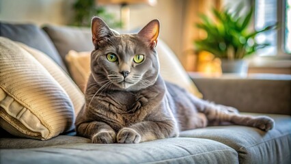 Hilarious grey cat's cozy indoor antics: funny poses, cute kitten, lazy cat pics.