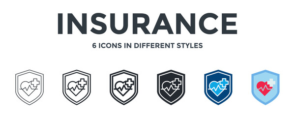 INSURANCE icon in different style vector illustration. Designed in thin line, regular line, bold line, glyph, color fill, and flat style can be used for web