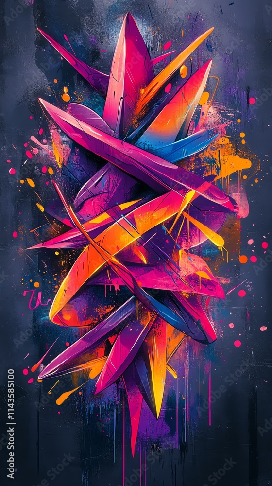 Poster A vibrant abstract composition with sharp shapes and bold colors, creating a dynamic visual impact.