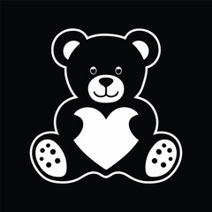 Obraz premium Black illustration of a teddy bear with a heart Ai Generated