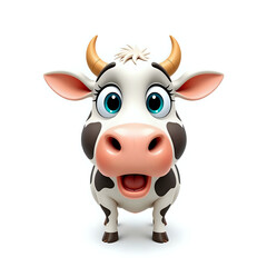 cartoon 3d cow with smile in isolated white background