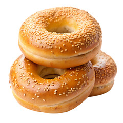 Stack of Freshly Baked Bagels with Sesame and Seeds