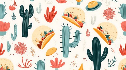 Naklejka premium Playful Taco and Cactus Design Featuring Colorful Elements Ideal for Food and Nature Enthusiasts, Perfect for Print and Digital Projects