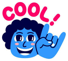 Lettering cool! and guy with rocking hand