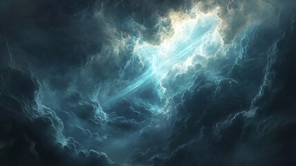 Dramatic Sky with Dark Clouds and Bright Light Breaking Through, Evoking Emotion and Wonder in a Celestial Landscape