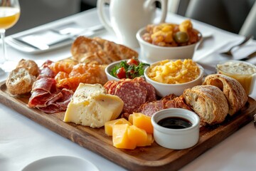 Gourmet Charcuterie Board with Assorted Cheeses, Meats, and Bread