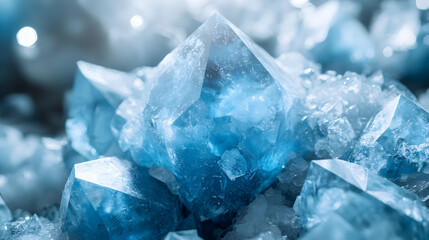 Obraz premium Close-up of lustrous blue crystals, showcasing their multifaceted structure and icy texture.