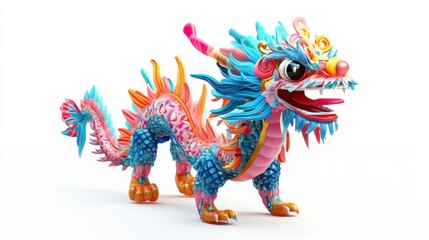 Colorful Dragon Dance Puppet, 3D Render, Festive, Joyful