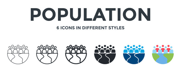POPULATION icon in different style vector illustration. Designed in thin line, regular line, bold line, glyph, color fill, and flat style can be used for web