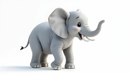 Obraz premium The image is a 3D rendering of a small elephant. The background is plain white, making the elephant stand out.