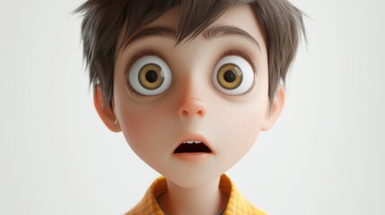 Surprised Boy with Wide Eyes, 3D Render, Close-Up