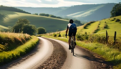 Cycling adventure in scenic hills nature photography summer landscape outdoor sports dynamic viewpoint nature exploration