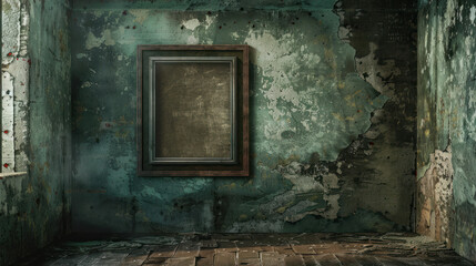 Vintage-style poster frame on a rustic wall, earthy tones, perfect for nostalgic artwork