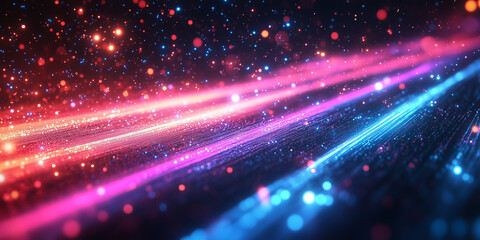 Obraz premium Cosmic Speedways: A mesmerizing display of red and blue light trails streaking through a dark, starry expanse