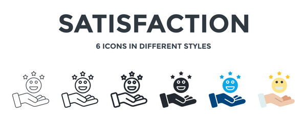 SATISFACTION icon in different style vector illustration. Designed in thin line, regular line, bold line, glyph, color fill, and flat style can be used for web