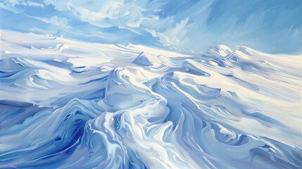 Fototapeta premium Wind-sculpted snowdrifts creating abstract winter patterns, serene and artistic