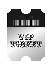 Vertical silver VIP ticket template design. Cinema, theater, casino, concert, opera, ballet, performance chrome coupon. Metal gradient coupon. Vector illustration on white background