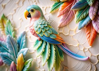 Obraz premium Luxury home decor: Elegant porcelain parrot wall ornament boasts pastel feathers, a stunning bird statue.