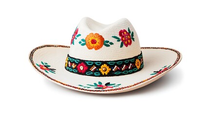Traditional Mexican Charro Hat with Colorful Embroidery Featuring Floral Patterns and Decorative Bands for Cultural Celebrations or Costume Events