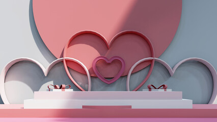 valentine display podium pedestal platform product stage minimal mockup background. valentine day scene geometric studio showcase stand abstract modern light show. shape realistic empty backdrop.