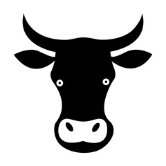 A black and white cow with a black face and a white background Cow head black silhouette isolated
