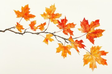 Fototapeta premium A branch with vibrant orange and red maple leaves showcasing the beauty