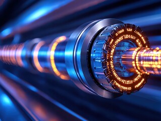 Obraz premium Futuristic glowing technology with vibrant blue and orange elements in a sleek design.