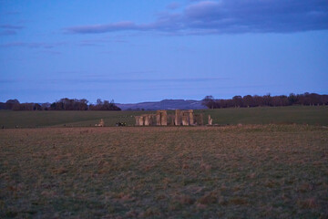 Stonehenge, prehistoric monument of a megalithic rock circle.