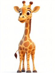 Obraz premium Cute Cartoon Giraffe 3D Render Isolated White Background