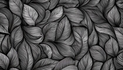 Black and white abstract pattern of flowing lines creating a textured, leaf-like, three dimensional effect.