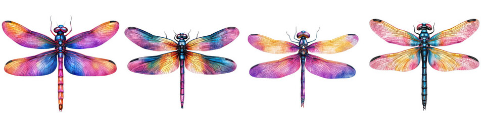 Radiant Colorful Aurora Dragonfly Clipart Insect Element Vibrant fantasy digital design artwork featuring a mystical dragonfly with glowing