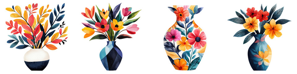 Avant Garde Sculptural Floral Vase Display in Vibrant Color Palette   Abstract Minimalist Botanical Arrangement in Contemporary Ceramic or Pottery Container