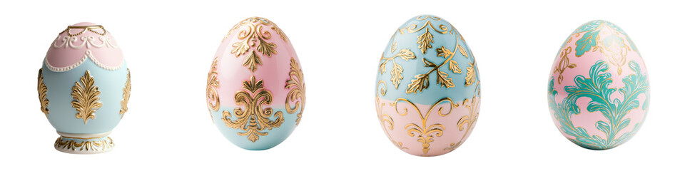 Fototapeta premium easter border , Elegant handcrafted floral patterned Easter eggs in pastel colors with gold accents perfect for festive spring and home