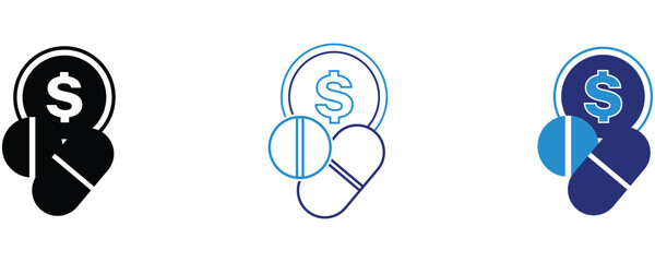Medicine cost icon vector set, flat style medicine cost isolated on white background.