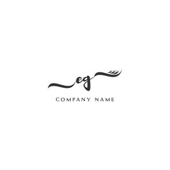 Minimalist EG Logo Design with Abstract Feather Element