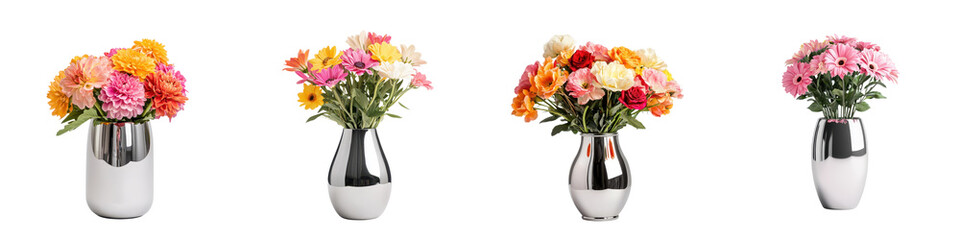 Exquisite floral arrangement showcased in a mirror polished vase  creating a captivating and visually striking composition  The vibrant