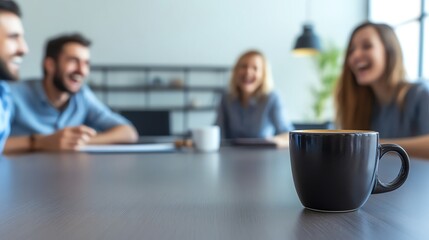 Fototapeta premium Team enjoying coffee during a meeting.