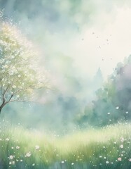 Beautiful natural spring landscape illustration.