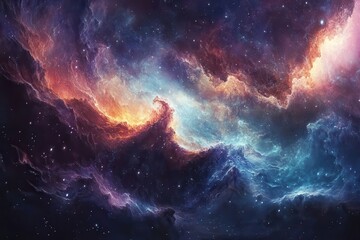 Fototapeta premium Cosmic Nebula with Swirling Gaseous Clouds and Stars