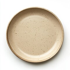 beige stoneware dinner plate isolated on white background
