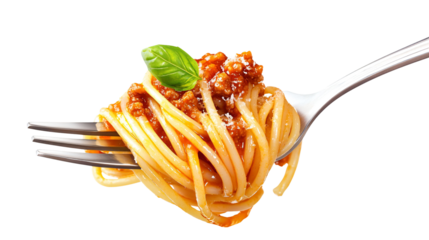 Spaghetti Bolognese with Fork Isolated on a White Background