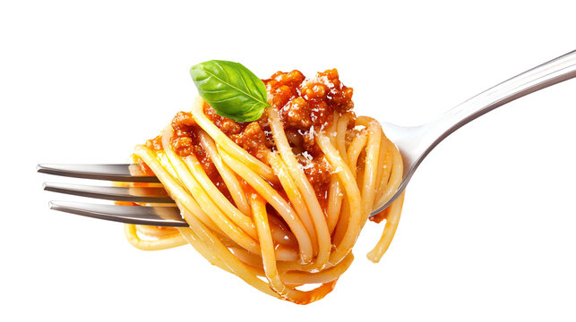 Spaghetti Bolognese with Fork Isolated on a White Background