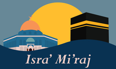 Al-Isra wal Mi'raj Translate: The Night Journey Prophet Muhammad Vector Illustration for Poster Template and Flyer, Simple Background of Isra Mi'raj Ceremony