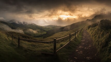 Fototapeta premium Breathtaking mountain path Azores landscape Sao Miguel island