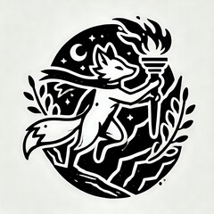 Obraz premium A fox figure holding a torch in a stylized design.