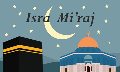 Al-Isra wal Mi'raj Translate: The Night Journey Prophet Muhammad Vector Illustration for Poster Template and Flyer, Simple Background of Isra Mi'raj Ceremony