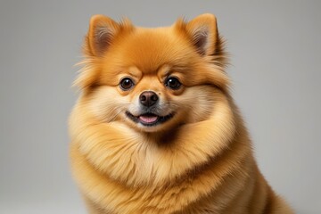 araffy dog sitting on a white surface with a gray background