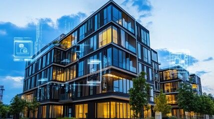 Fototapeta premium Modern Smart Building with Futuristic Interfaces