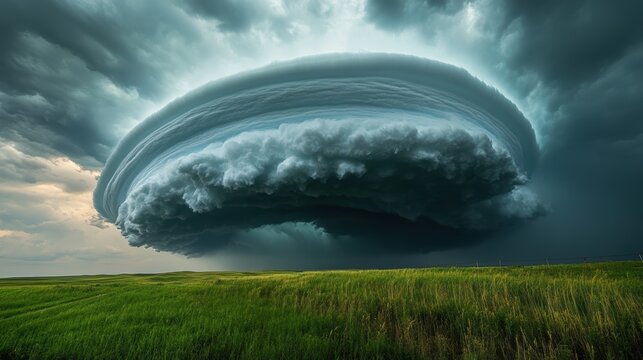 a mesocyclone weather formation thunderstorm clouds, drifting majestically across sand hills