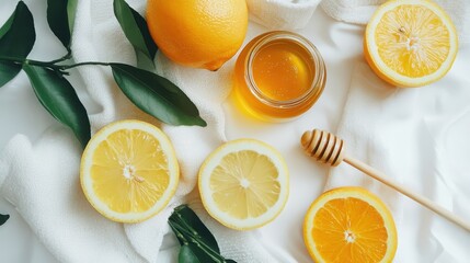 Organic beauty products flat lay with natural ingredients on fiber background for eco-friendly skincare